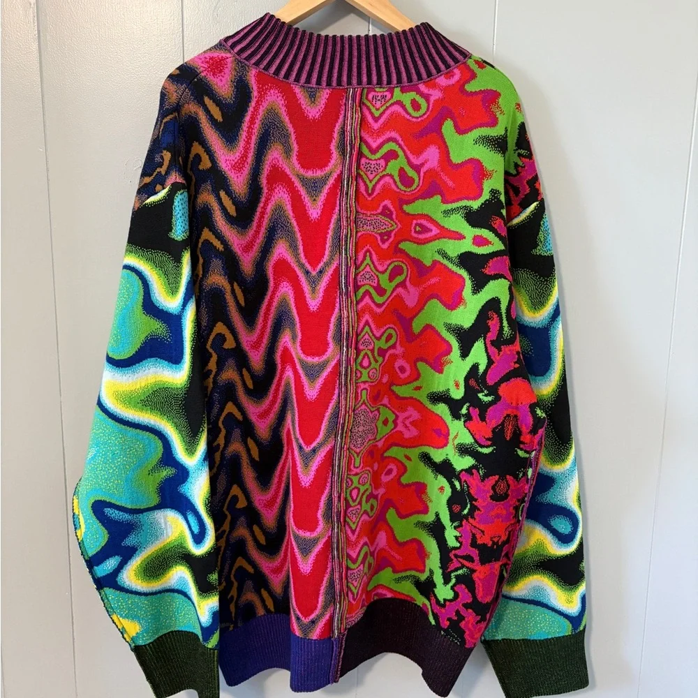 AGR Knit Cherish Psychedelic Panelled Cardigan Merino Wool Rave Sweater Large - Picture 13 of 15